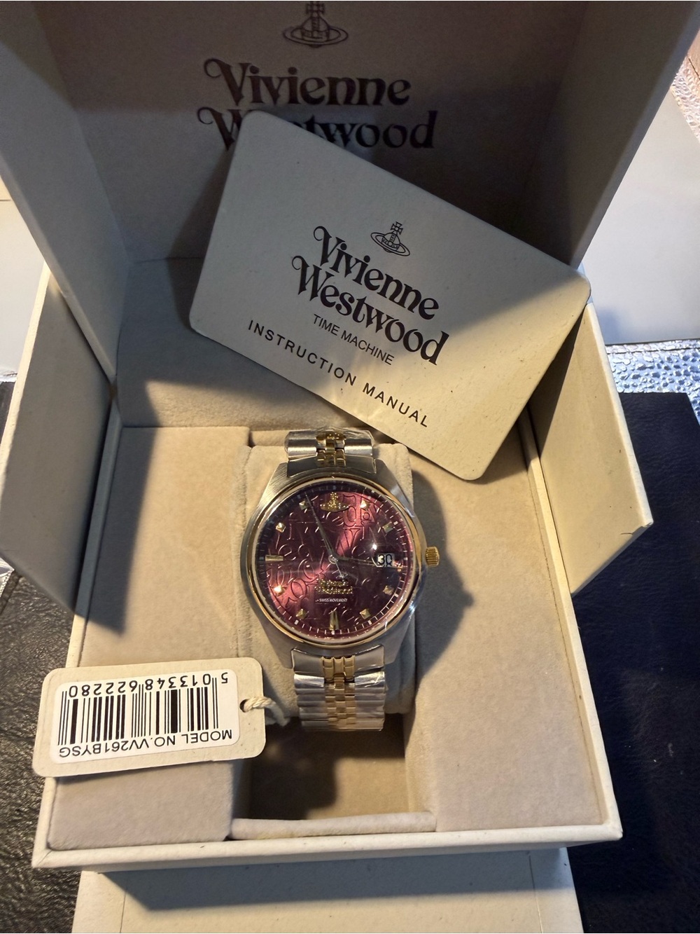 Vivienne Westwood Silver and Gold Two-Tone Watch with Purple Dial